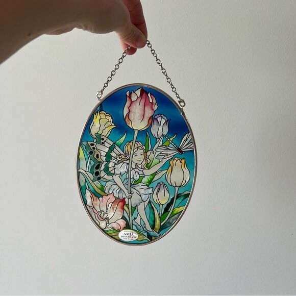 Amia HandPainted Glass Suncatcher with fairy in tulips design. - Picture 2 of 4